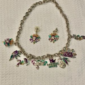 Mardi Gras Sterling Silver Necklace and Earring Set